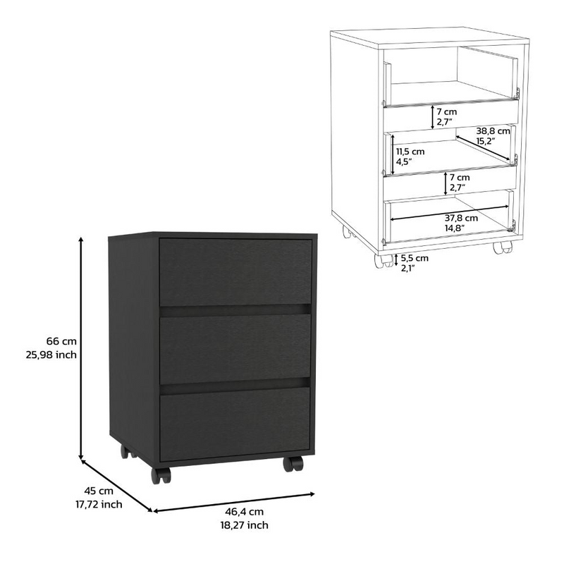 Ibero 3 Drawer Filing Cabinet, Four Casters