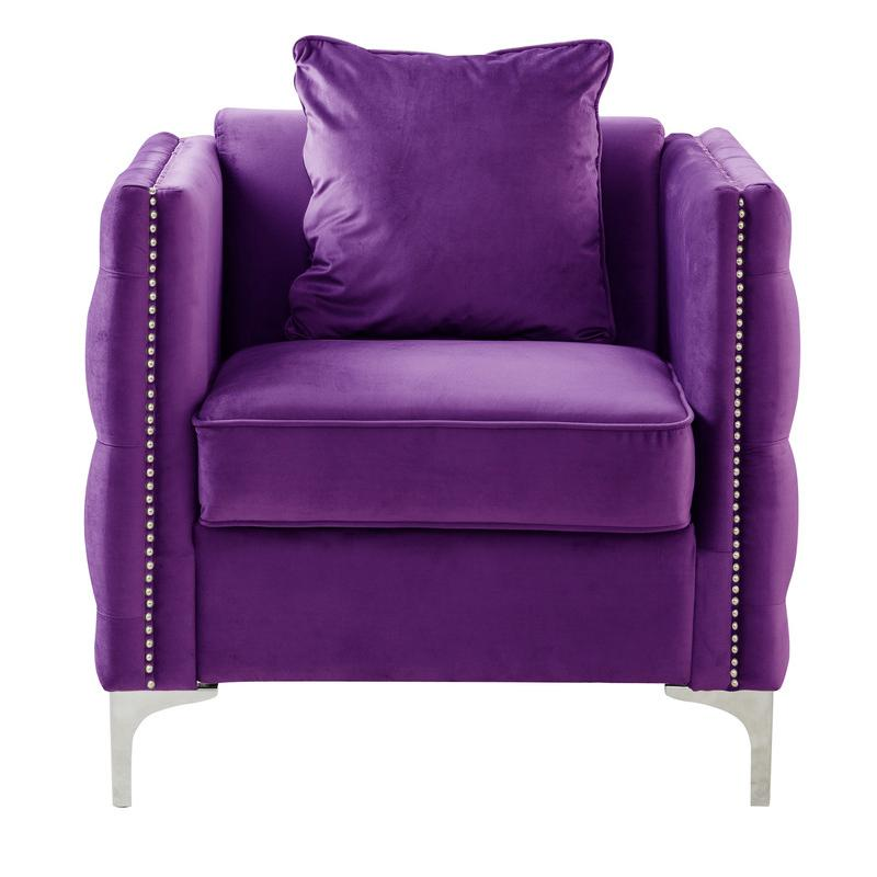 Bayberry Purple Velvet Chair with 1 Pillow