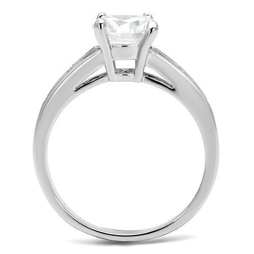 3W1341 - Rhodium Brass Ring with AAA Grade CZ  in Clear