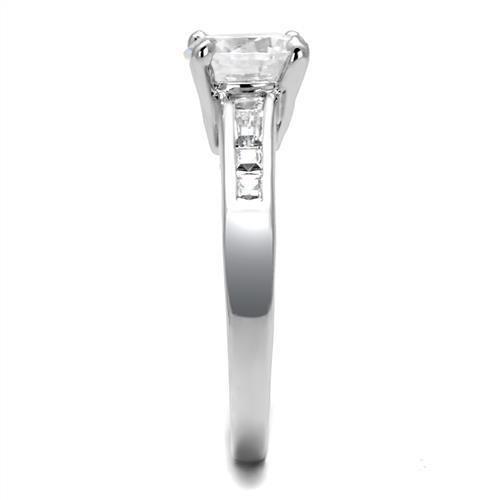 3W1341 - Rhodium Brass Ring with AAA Grade CZ  in Clear