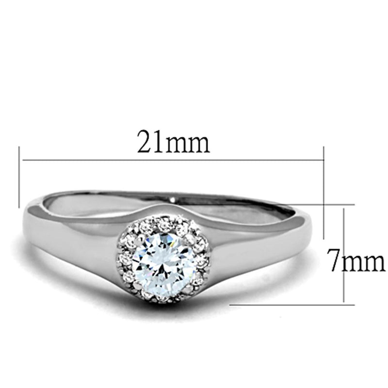 3W780 - Rhodium Brass Ring with AAA Grade CZ  in Clear