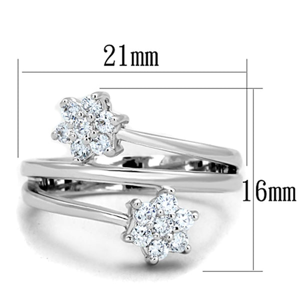 3W810 - Rhodium Brass Ring with AAA Grade CZ  in Clear