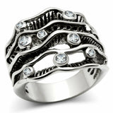 3W221 - Rhodium Brass Ring with AAA Grade CZ  in Clear