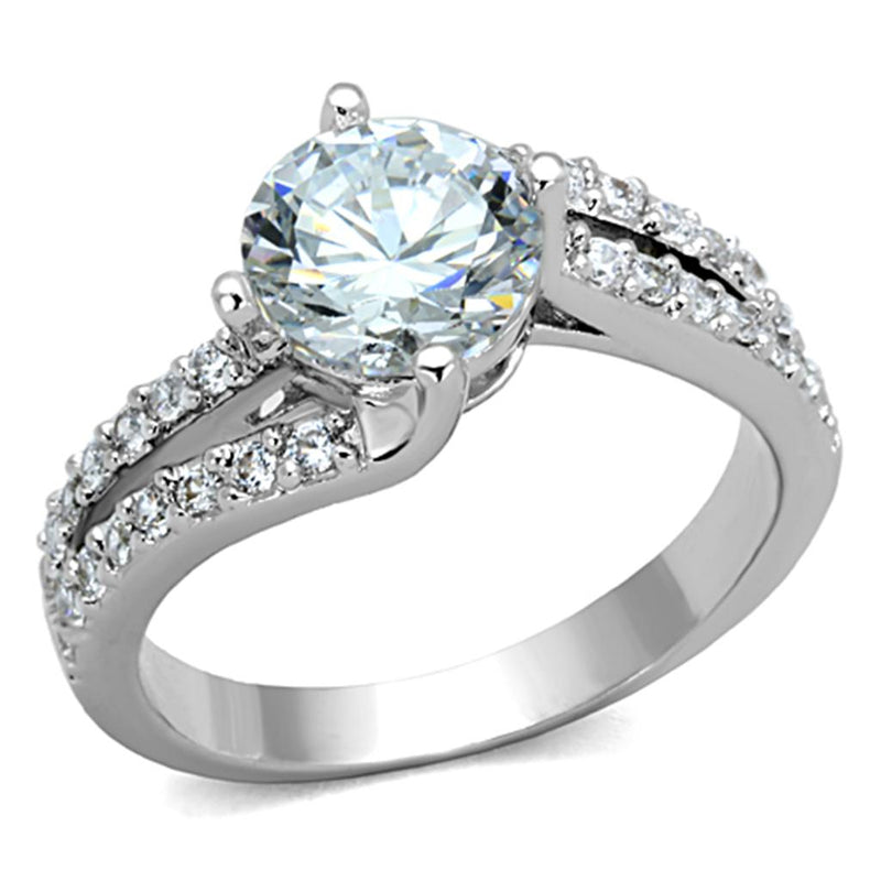 3W770 - Rhodium Brass Ring with AAA Grade CZ  in Clear