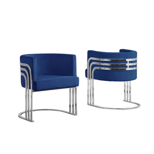 Single Velvet Barrel Chair, Chrome Legs, Navy Blue