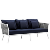 Stance 3 Piece Outdoor Patio Aluminum Sectional Sofa Set - White Navy