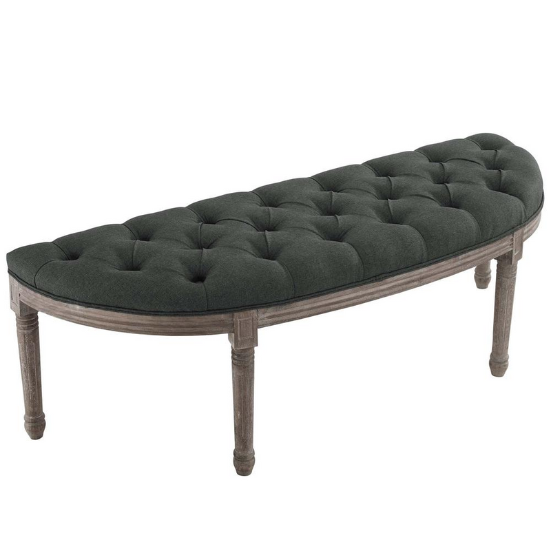 Esteem Vintage French Upholstered Fabric Semi-Circle Bench - Gray