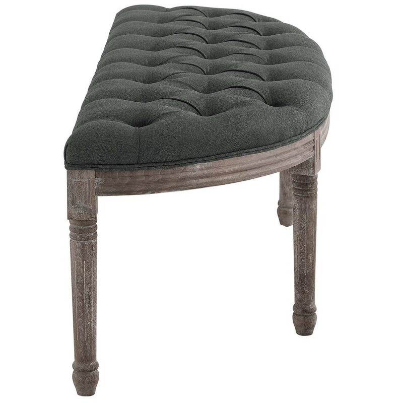 Esteem Vintage French Upholstered Fabric Semi-Circle Bench - Gray
