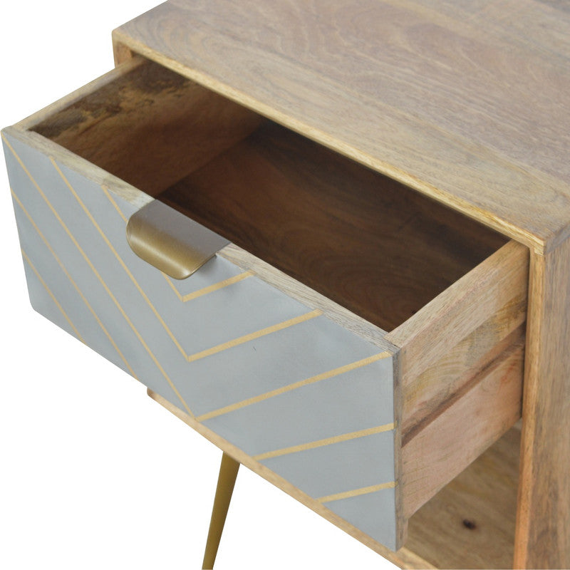 Sleek Cement Brass Inlay Bedside with Open Slot