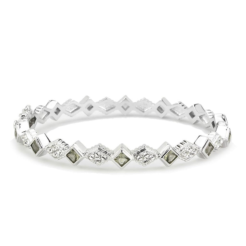 LO4340 - Rhodium Brass Bangle with Synthetic  in Gray