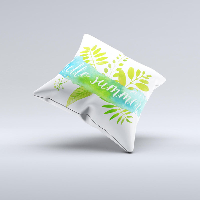 The Hello Summer Watercolor Branches ink-Fuzed Decorative Throw Pillow