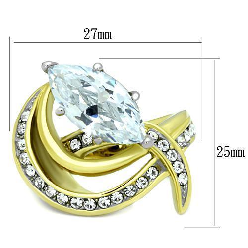 TK1546 - Two-Tone IP Gold (Ion Plating) Stainless Steel Ring with AAA