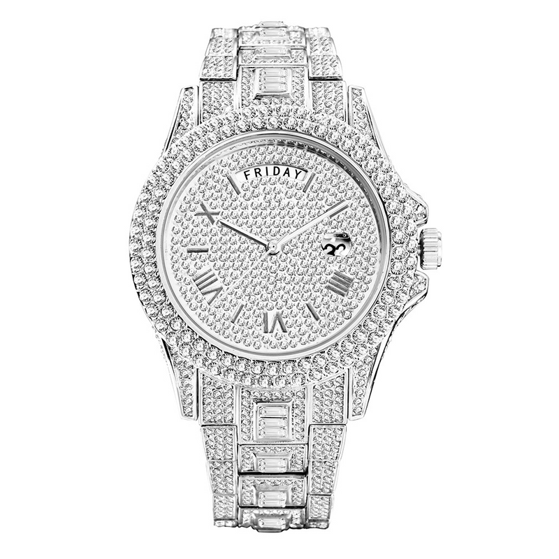 Dual Calendar Quartz Watches Luxury Full Diamond Watches For Men