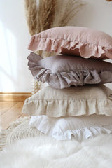 “White Frill” Linen Pillow Cover with Frill