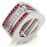 LO1483 - Rhodium Brass Ring with Synthetic Garnet in Ruby