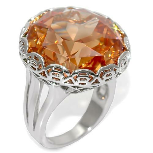 LO1526 - Rhodium Brass Ring with AAA Grade CZ  in Champagne
