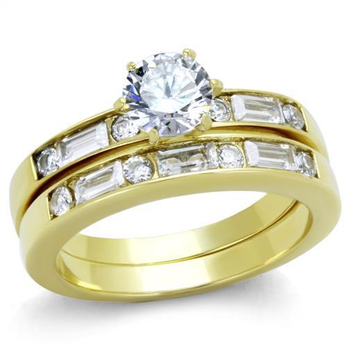 TK1897 - IP Gold(Ion Plating) Stainless Steel Ring with AAA Grade CZ